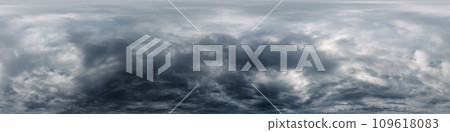 Dramatic overcast sky panorama with dark gloomy Cumulonimbus clouds. HDR 360 seamless spherical panorama. Sky dome in 3D, sky replacement for aerial drone panoramas. Weather and climate change concept Dramatic overcast sky panorama with dark gloomy Cumulonimbus clouds. HDR 360 seamless spherical panorama. Sky dome in 3D, sky replacement for aerial drone panoramas. Weather and climate change concept 109618083