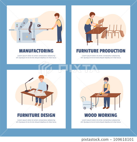 Set of squared banners about furniture production flat style 109618101