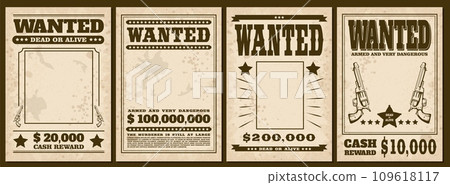 Wanted posters, set of vintage western banners, old style vector 109618117