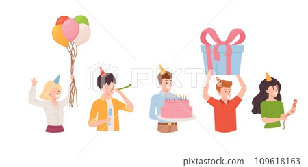 Set of happy people at party flat style, vector illustration Set of happy people at party flat style, vector illustration 109618163