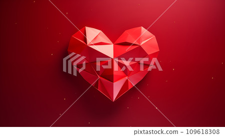 AI-generated content. Mockup Red Beautiful Origami 3d Heart On Red Paper Background. Shiny Polygon Heart For Saint Valentine's Day. Love, Romance For February 14. Ai Generated. Horizontal Plane. AI-generated content. Mockup Red Beautiful Origami 3d Heart On Red Paper Background. Shiny Polygon Heart For Saint Valentine's Day. Love, Romance For February 14. Ai Generated. Horizontal Plane. 109618308