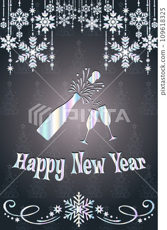 New Year greeting card with glasses and a bottle of champagne 109618325