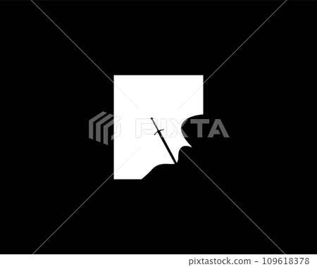 sword logo stuck in stone silhouette. isolated with a stunning view. best for logo, badge, emblem, icon, sticker design. 109618378