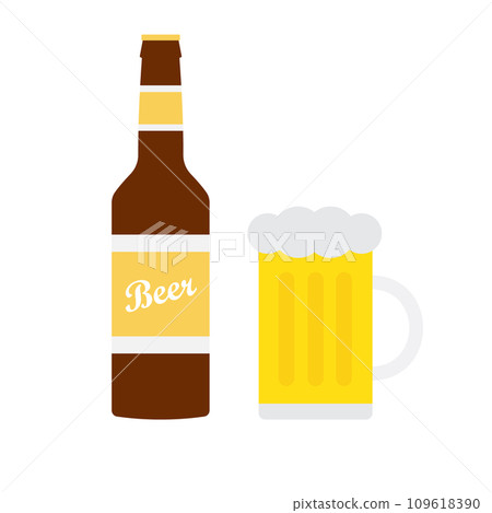 Vector flat beer bottle and glass Vector flat beer bottle and glass 109618390