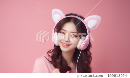 戴著耳機的酷玩家女孩 AI 生成 戴著耳機的酷玩家女孩 AI 生成 109618954