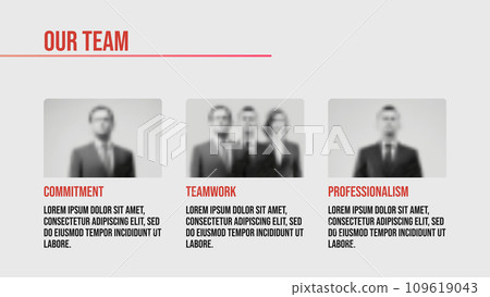 Our team web page with member avatars for business presentation or landing page on light background. Website page template. Our team web page with member avatars for business presentation or landing page on light background. Website page template. 109619043