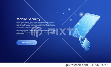 Mobile phone security concept on dark blue background. Protecting your smartphone. Vector for website or banner. Mobile phone security concept on dark blue background. Protecting your smartphone. Vector for website or banner. 109619045