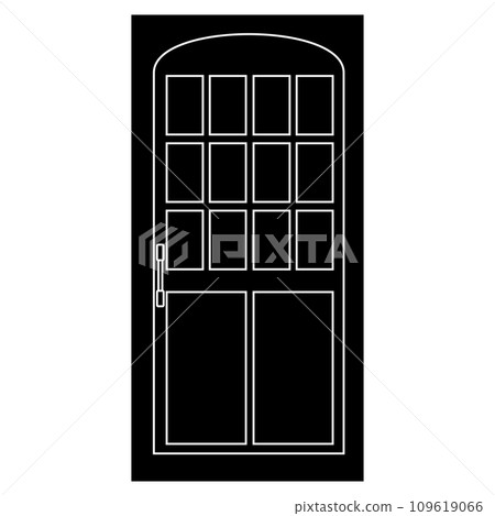 Door silhouette with glass windows and door knob isolated on white background. Clipart. Door silhouette with glass windows and door knob isolated on white background. Clipart. 109619066