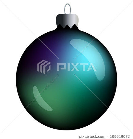 Realistic round Christmas ball with green and blue gradient and flares isolated on a white background. Clipart for christmas tree. 109619072