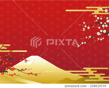 Mt. Fuji and plum blossom background illustration material vector New Year New Year's card Japanese style 109619735