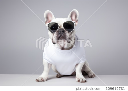 pet dog wear white shirt for mockup, generative AI 109619781