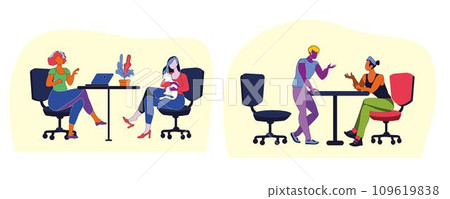 The set is a comfortable workplace for office workers. Distant work. Vector illustration The set is a comfortable workplace for office workers. Distant work. Vector illustration 109619838