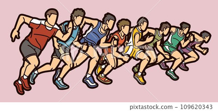 Group of Men Start Running Runner Action Stock Illustration