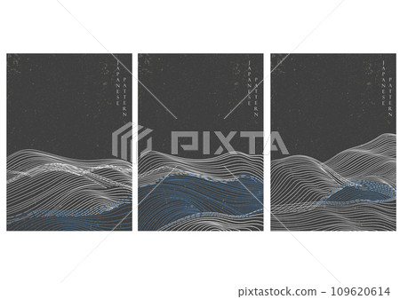 Abstract landscape background with line pattern vector. Japanese wave template in oriental style 109620614