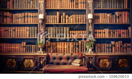 Bookshelf lined with foreign books 109620633