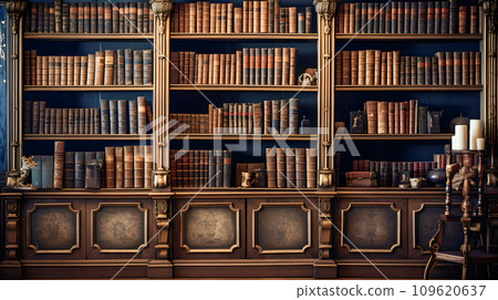 Bookshelf lined with foreign books Bookshelf lined with foreign books 109620637