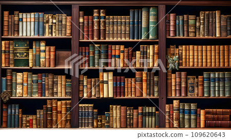 Bookshelf lined with foreign books 109620643