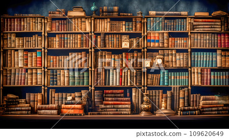 Bookshelf lined with foreign books 109620649