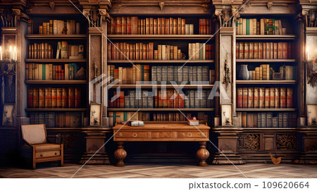 Bookshelf lined with foreign books Bookshelf lined with foreign books 109620664