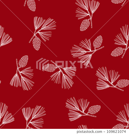 Ponderosa pine cones and branches. Christmas seamless pattern 109621074