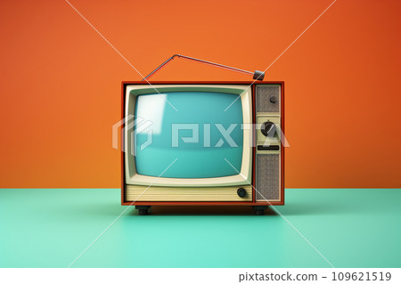 Vintage Analog Television on Colorful Background, Retro TV Decor for Mid Century Modern Homes 109621519