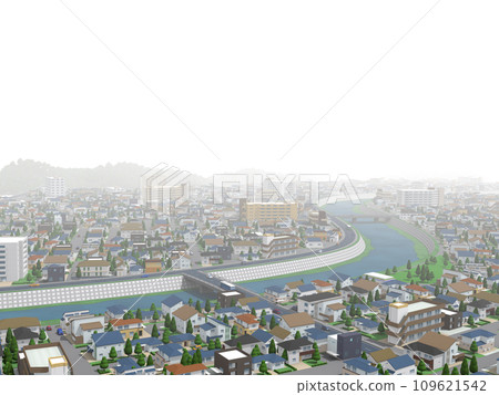 住宅區CG BG城市景觀景觀城市白色背景 住宅區CG BG城市景觀景觀城市白色背景 109621542