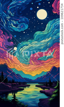 手绘唯美的星空插画 109621734