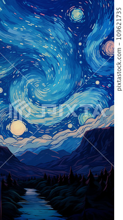 手绘唯美的星空插画 109621735