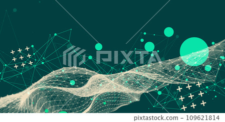 The abstract wave is made in a frame style. Template for science and technology presentation. Hand drawn vector. 109621814