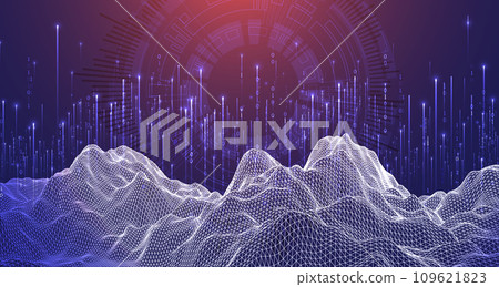Big Data. Abstract digital futuristic wireframe vector illustration on technology background. Data mining and management concept. Hand drawn art. 109621823