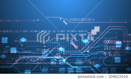 Abstract circuit board on gradient color background. Hand drawn digital technology concept. Vector 109622016