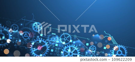 Gear wheel technology pattern on blue gradient background. Hand drawn vector. Gear wheel technology pattern on blue gradient background. Hand drawn vector. 109622209