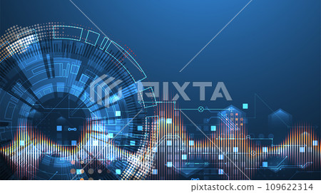 Scientific and technological concept with the use of technical elements formed in the shape of a circle.  Handmade vector. 109622314