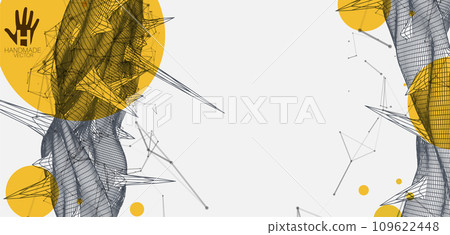 Wireframe science background with plexus effect. Futuristic handmade vector. 109622448