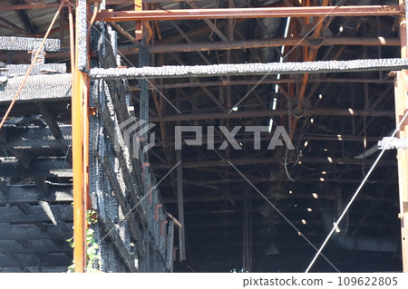 Landscape of the ruins of a building burned by fire Landscape of the ruins of a building burned by fire 109622805