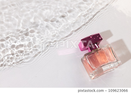 Beauty product bottle in water with copy space background on white background Beauty product bottle in water with copy space background on white background 109623066