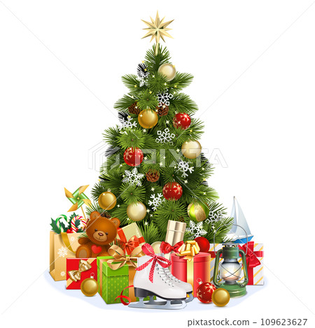 Vector Christmas Pine Tree with Figure Skates Vector Christmas Pine Tree with Figure Skates 109623627
