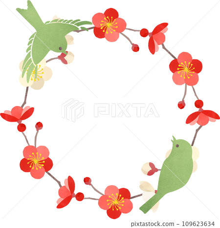 李子和鶯的圓形框架 李子和鶯的圓形框架 109623634