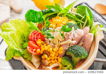 Western-style hot pot with colorful ingredients 109623988