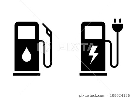 加油站汽油和電動車充電圖標 109624136