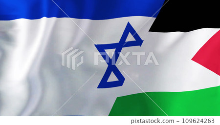 Image of flags of israel and palestine waving Image of flags of israel and palestine waving 109624263