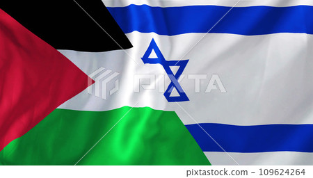 Image of flags of israel and palestine waving Image of flags of israel and palestine waving 109624264