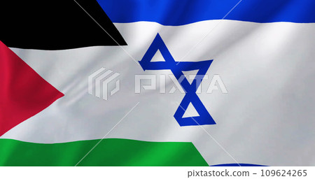 Image of flags of israel and palestine waving Image of flags of israel and palestine waving 109624265