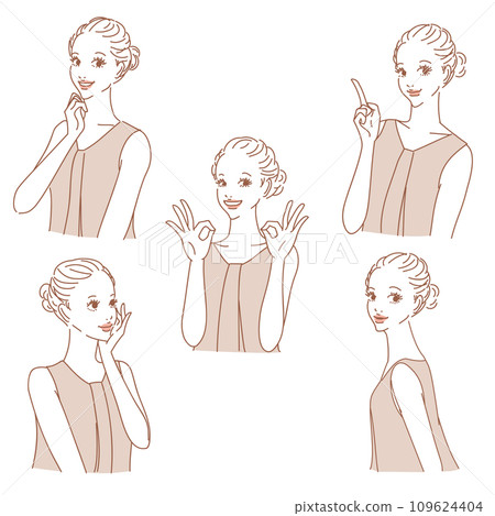 一個女人的時尚上半身，頭髮輕輕地綁起來 109624404