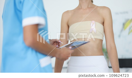 Doctor examination of female breast and oncology Doctor examination of female breast and oncology 109624723