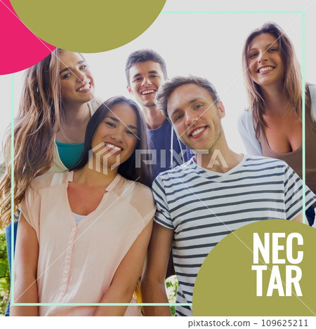 Composition of nectar text with shapes over diverse students 109625211