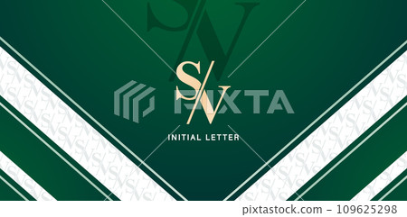 Vector illustration lettering SV with a pattern in green color backgrounds for business card, branding ads campaigns, letterpress, embroidery, covering invitations, envelope sign, golden foil material Vector illustration lettering SV with a pattern in green color backgrounds for business card, branding ads campaigns, letterpress, embroidery, covering invitations, envelope sign, golden foil material 109625298