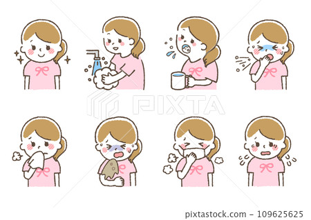 Children with colds. Set material showing symptoms of poor physical condition. 109625625