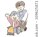 A man accompanying a senior in a wheelchair 109625871