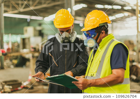 danger chemical liquid oil leak environment impacts investigation team working site rescue and examination with safety 109626704